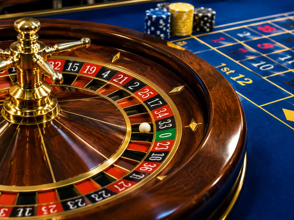 Roda roulette nol tunggal dan bola putih